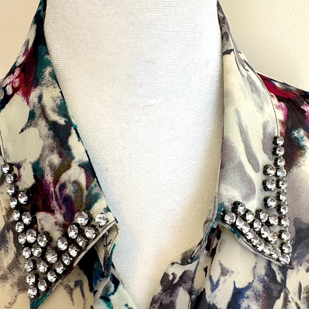 Bellatrix Multi-Color Button Down Blouse With Rhi… - image 4